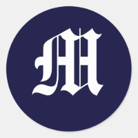 "M" för marint blått och vitt monogram