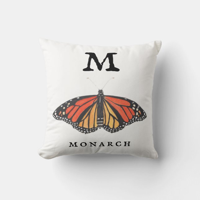 "M" för Monarch och Ladybug Dekorativ kudde (Framsida)