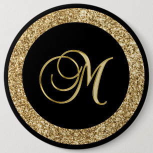 M guld monogram på svart knapp