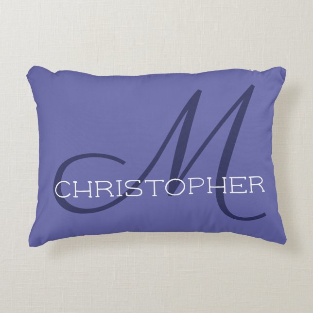 M Initial Elegant Namn Periwinkle Blå Stilig Prydnadskudde (Framsidan)