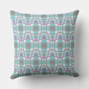 M Initial Logotyp i kvadratcirkel Teal Lilac Grått Kudde