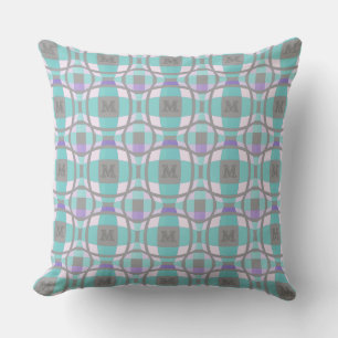 M Initial Logotyp i kvadratcirkel Teal Lilac Grått Kudde