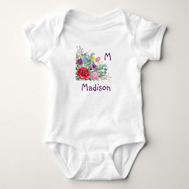 M Madison Personalize Initial Namn, Ro Flowers T Shirt (Framsida)
