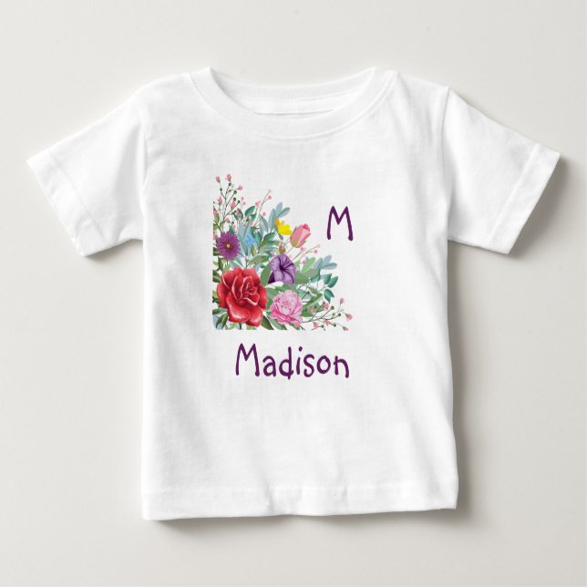 M Madison Personalize Initial Namn, Ro Flowers T Shirt (Framsida)