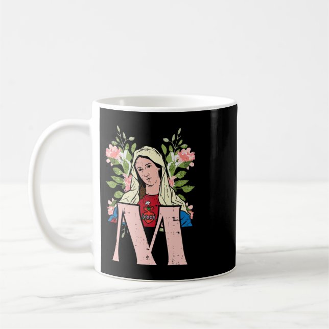 M Mary Virgin Helig Heart Jesus Religiösa Catholi Kaffemugg (Vänster)