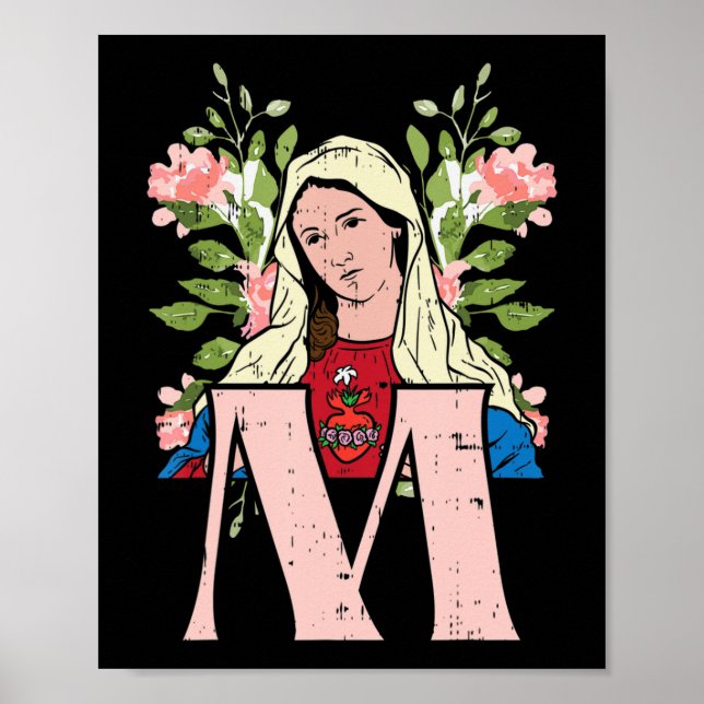 M Mary Virgin Helig Heart Jesus Religiösa Catholi Poster (Framsidan)