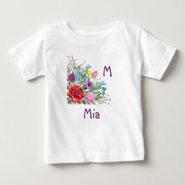 M Mia Personalize Brev Namn, Ro Flowers T Shirt (Framsida)