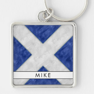 M Mike Nautical Signal Flagga + ditt namn Fyrkantig Silverfärgad Nyckelring