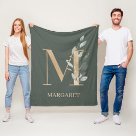 M Monogram Blommigt Personlig Fleece Blanket