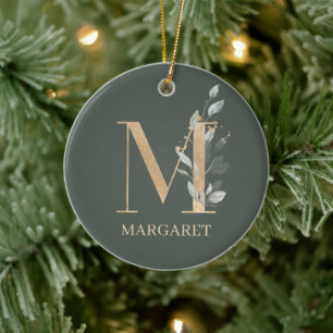M Monogram Blommigt Personlig Keramisk prydnadsfö Julgransprydnad Keramik