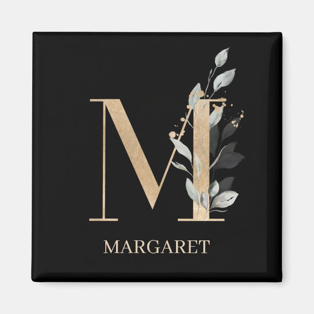 M Monogram Blommigt Personlig Magnet (Framsidan)