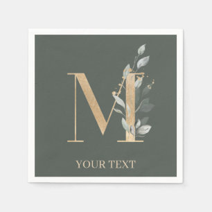 M Monogram Blommigt Personlig Napkins Pappersservett
