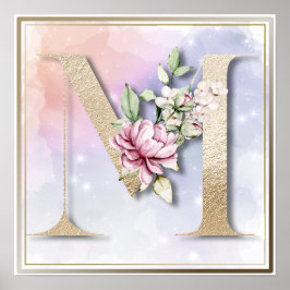 M Monogram Burgundy-Blommigt Poster