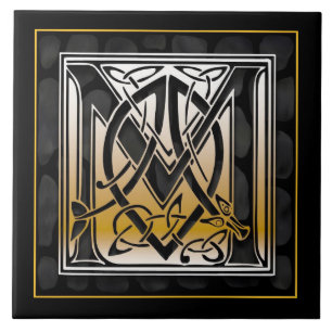 M Monogram Celtic Black Stone Ceramic Tiles Kakelplatta