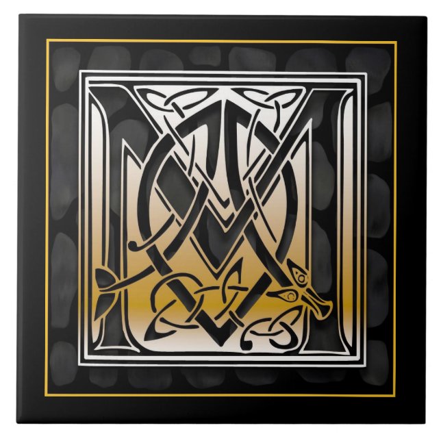 M Monogram Celtic Black Stone Ceramic Tiles Kakelplatta (Framsidan)