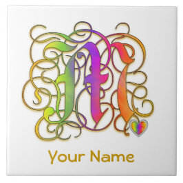 M Monogram ditt namn keramisk platta "Gothic Rainb Kakelplatta