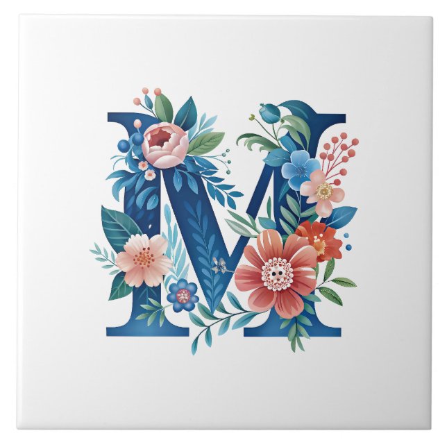 M-monogram för dekorativ blommigt kakelplatta (Framsidan)