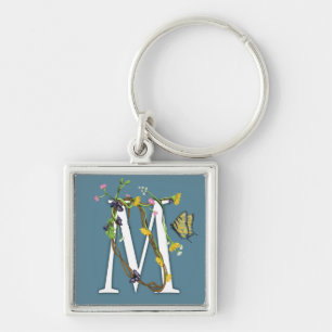 M-monogram Fyrkantig Silverfärgad Nyckelring