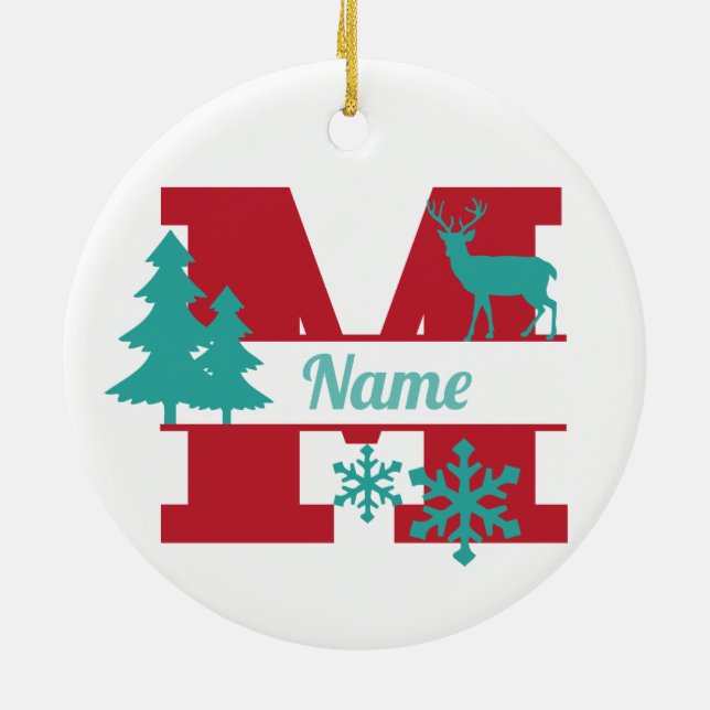 M Monogram Initial jul Träd Ornament (Baksidan)