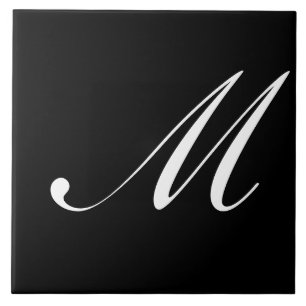 M Monogram inledande vit på svart Kakelplatta
