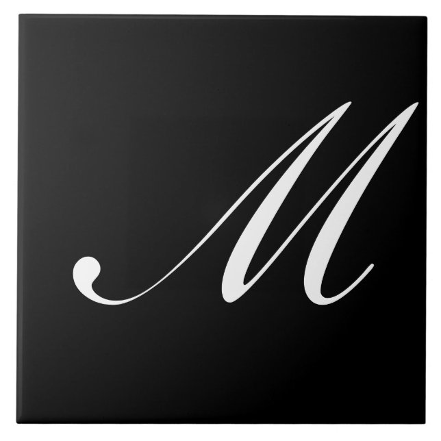 M Monogram inledande vit på svart Kakelplatta (Framsidan)