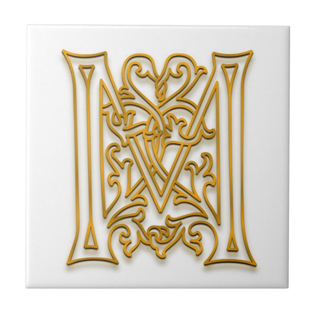 M Monogram "Irish Guld" Ceramic Tile Kakelplatta (Framsidan)