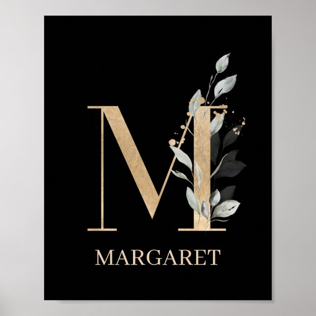 M Monogram-Personlig för Blommigt Poster (Framsidan)