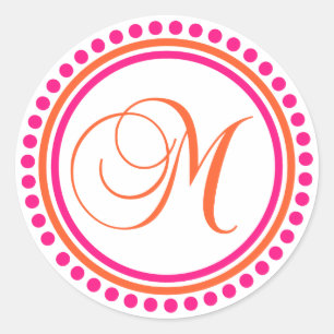 M Monogram (Rosa/Orange - punktcirkel) Runt Klistermärke