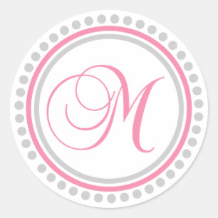 M Monogram (Rosa/Silver-punktcirkel) Runt Klistermärke