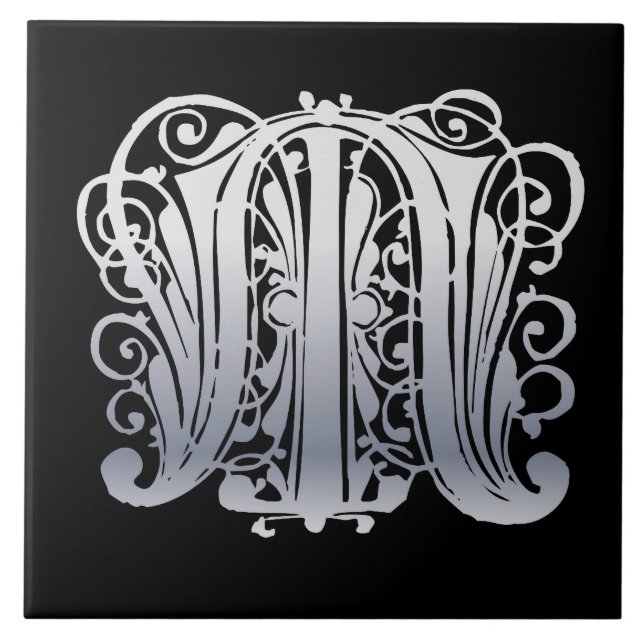 M Monogram Silver Snöre om svart keramiskt plattor Kakelplatta (Framsidan)