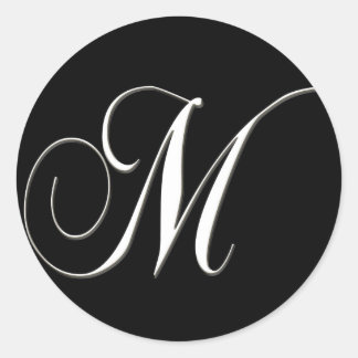 M monogram - svart och vit elegant runt klistermärke