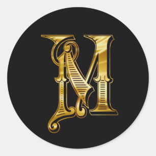 M monogramutskrift guld runt klistermärke