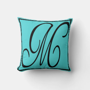 M PILLOW- Brev M på Aqua Background Kudde