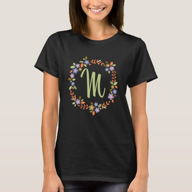M Ursprungligt monogram söt blommigt garland dam T Shirt (Framsida)