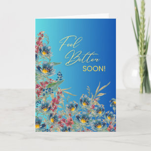 Må Bättre Snart – Elegant Blått Blommotiv i Akvare Kort