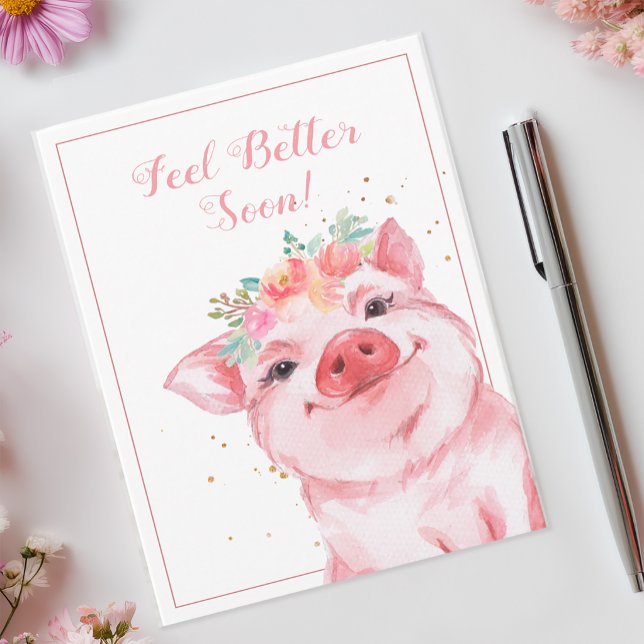 Må bättre snart söt gris kort (Feel Better Soon Card)