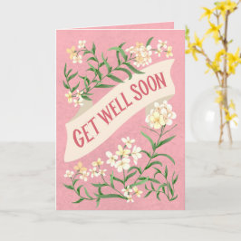 Må bra snart Rosa mjuk pastell blomsterbanner Kort