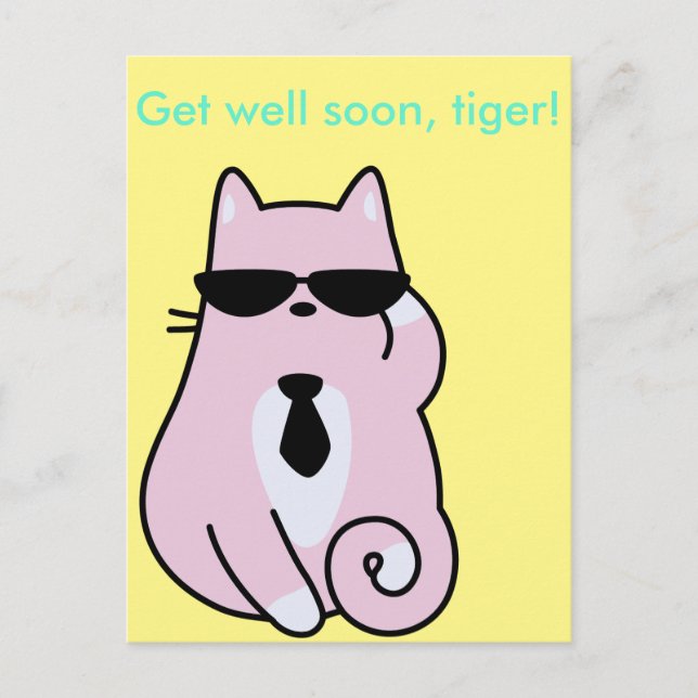Må bra snart, tiger! - Cool Pink Cat Postcard Vykort (Framsida)
