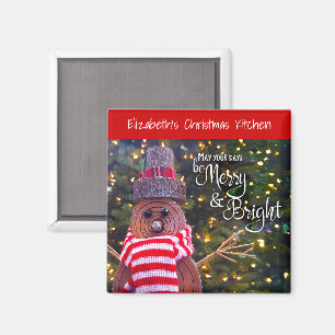 Må dagar vara ren, ljus, rustik Snögubbe Cute Namn Magnet