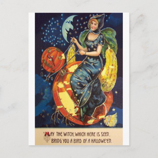 Må den här häxan ge dig en fågel från Halloween Vykort (Framsida)