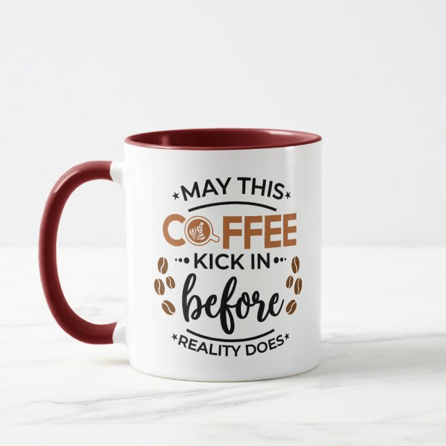 Må detta kaffe sparka in innan verkligheten ser ut mugg (Vänster)