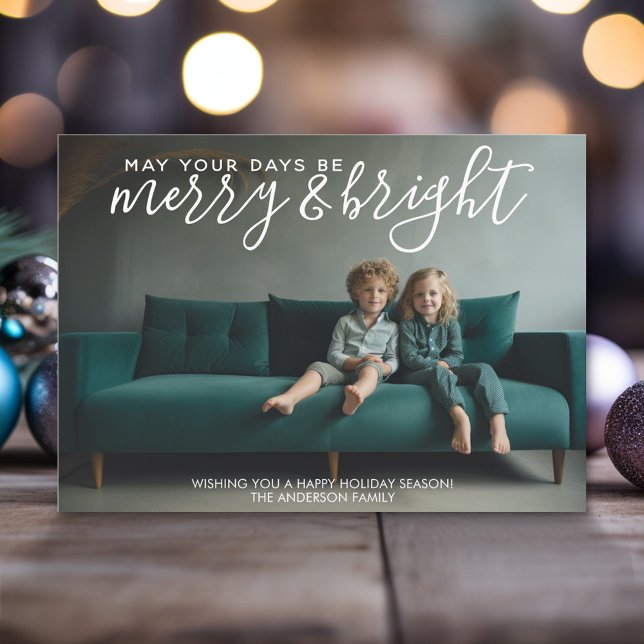 Må dina dagar vara ärliga och ljusa - vågräts bild julkort (Modern Christmas Photo Greeting Card)