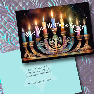 Må dina nätter vara ljus Menorah Colorful Candle Helgkort