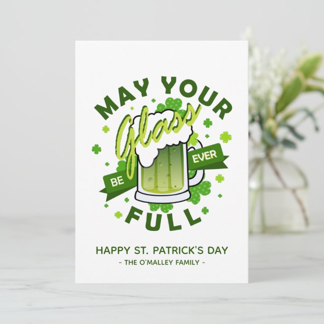 Må ditt glas vara fullt grönt öl Shamrock irländsk Julkort (Stående Fram)