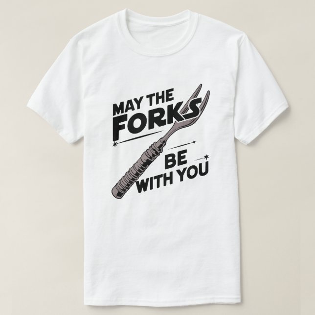 Må gafflarna vara med dig - luddig Fork Pun-design T Shirt (Design framsida)