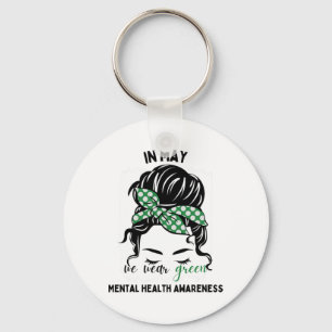 Må vi Bära Grönt Messy Bun Mental Health Awarenes Nyckelring