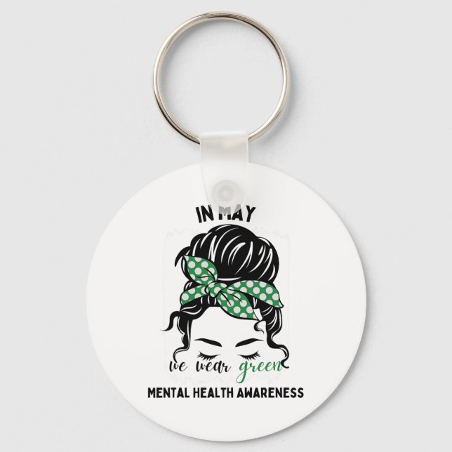 Må vi Bära Grönt Messy Bun Mental Health Awarenes Nyckelring (Framsida)