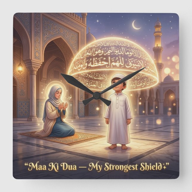 Maa Ki Dua Skydds Kupol | Islamiska Mors Dag Fyrkantig Klocka (Framsida)