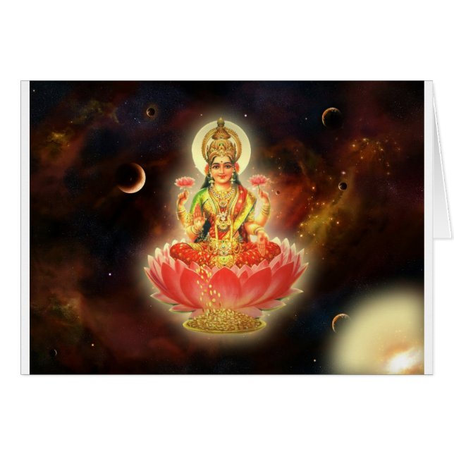 Maa Maha Lakshmi Devi Laxmi gudinna av rikedom Hälsningskort (Framsidan Horizontal)