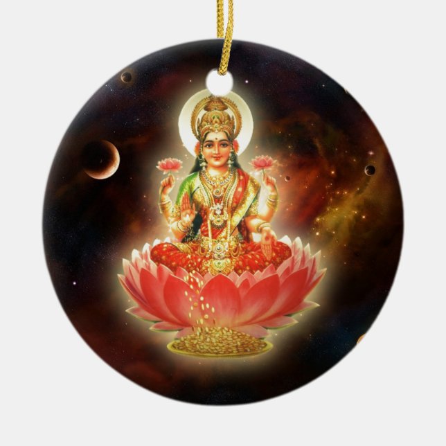 Maa Maha Lakshmi Devi Laxmi gudinna av rikedom Julgransprydnad Keramik (Framsidan)